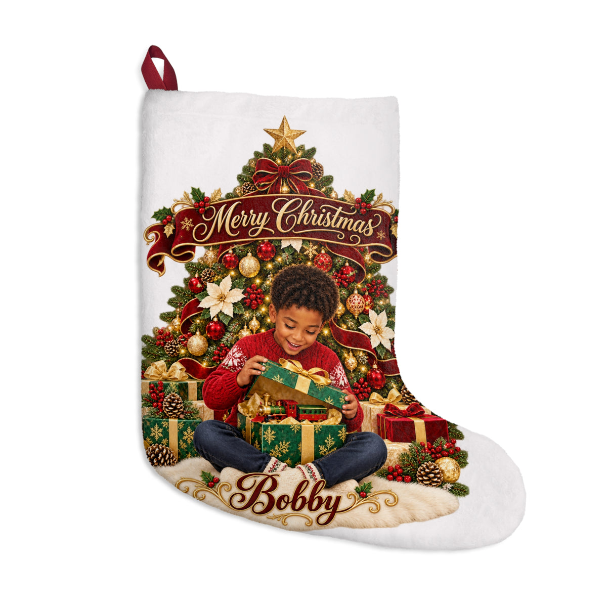 Personalized Christmas Stocking – Custom Illustrated Likeness & Name - 8 Styles to choose from