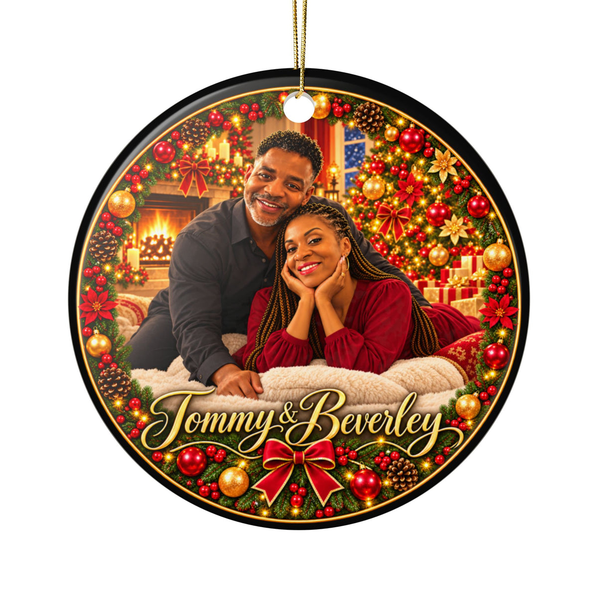 Personalized Double-Sided Ceramic Christmas Ornament With Names and Likenesses