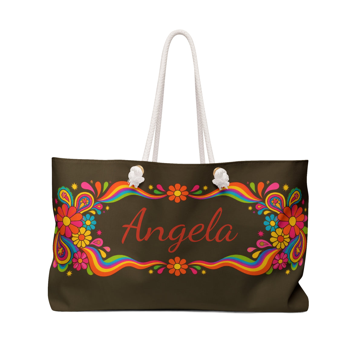 Copy of Personalized Floral Weekender Bag — Colorful Retro Flower Tote with Name (e.g., Angela)