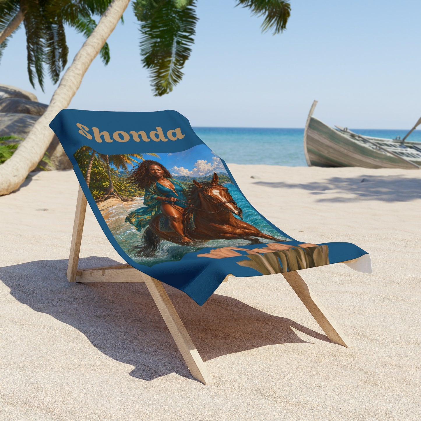 Personalized Horse Rider Beach Towel – Tropical Riding Design