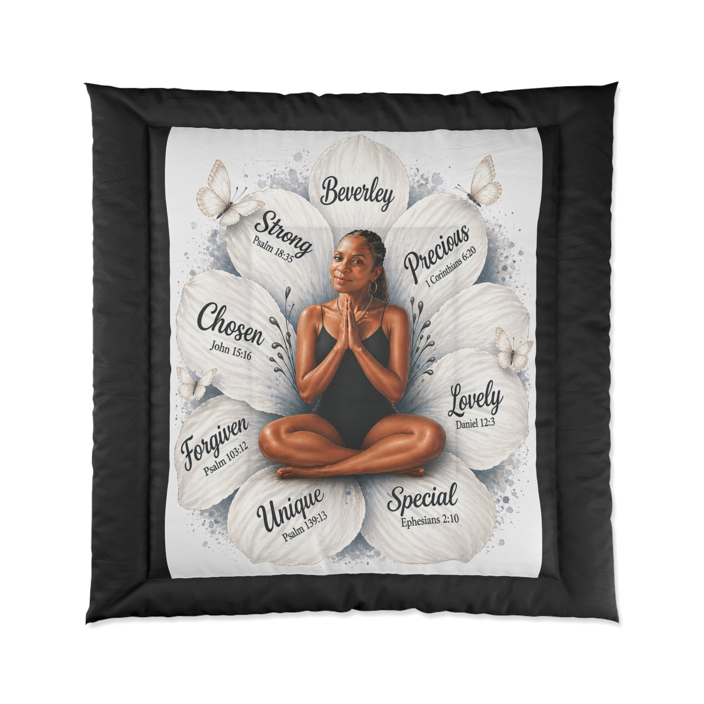 Inspirational Floral Faith Comforter — Personalized Name and likeness with Scripture Affirmations