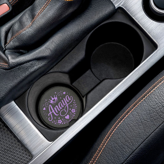 Personalized Soapstone Car Coaster — Purple Princess Name Monogram