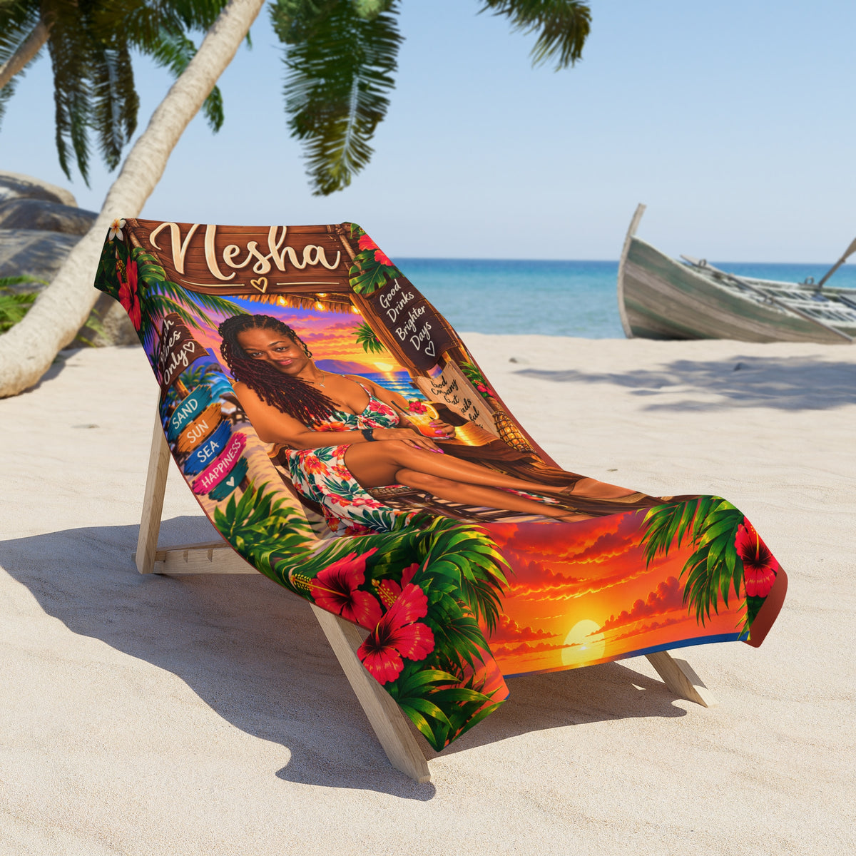 Copy of Beach Towel — Tropical Pinup Bikini Design with Vintage Surf Vibe