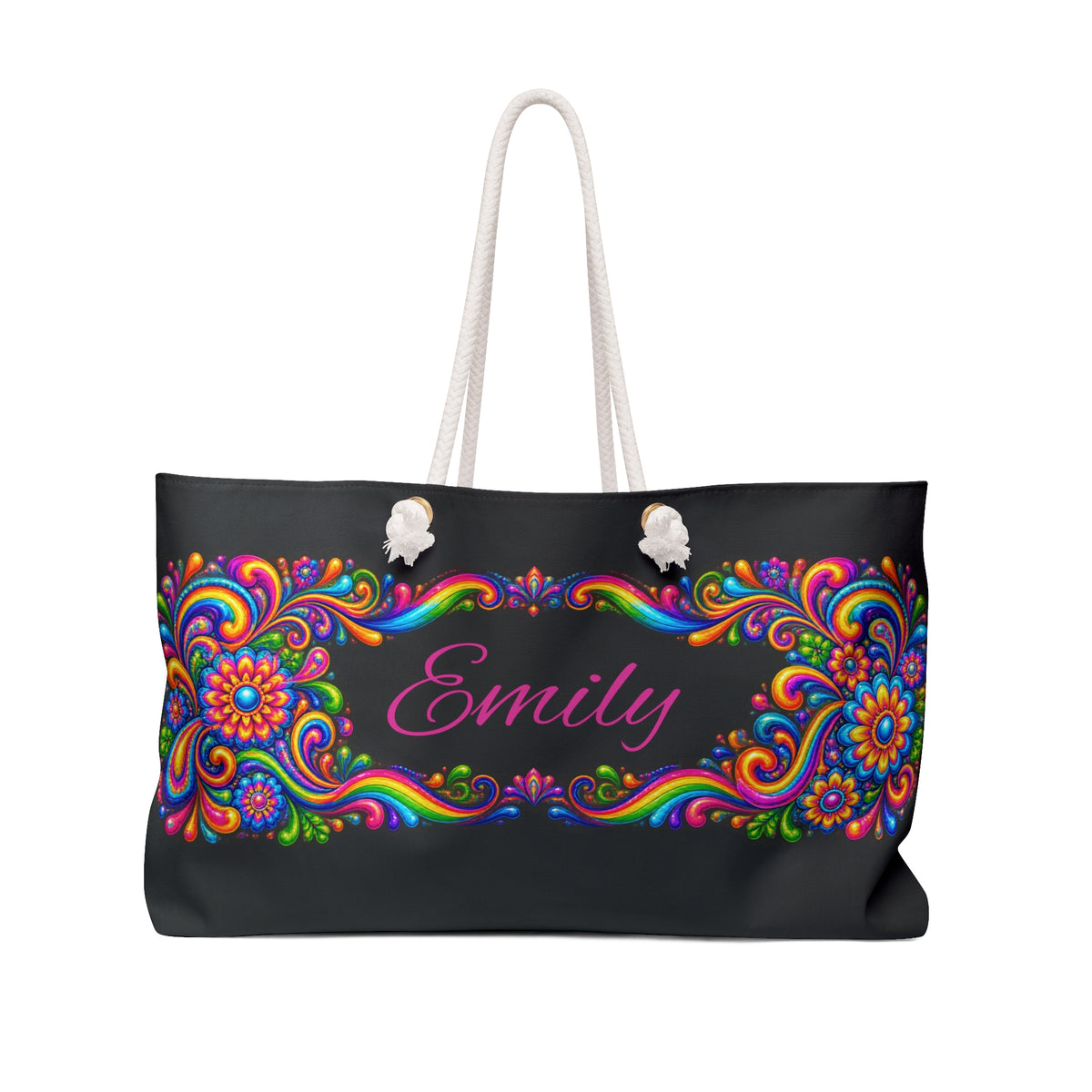 Copy of Personalized Floral Weekender Bag – Colorful Boho Tote with Name (Emily)
