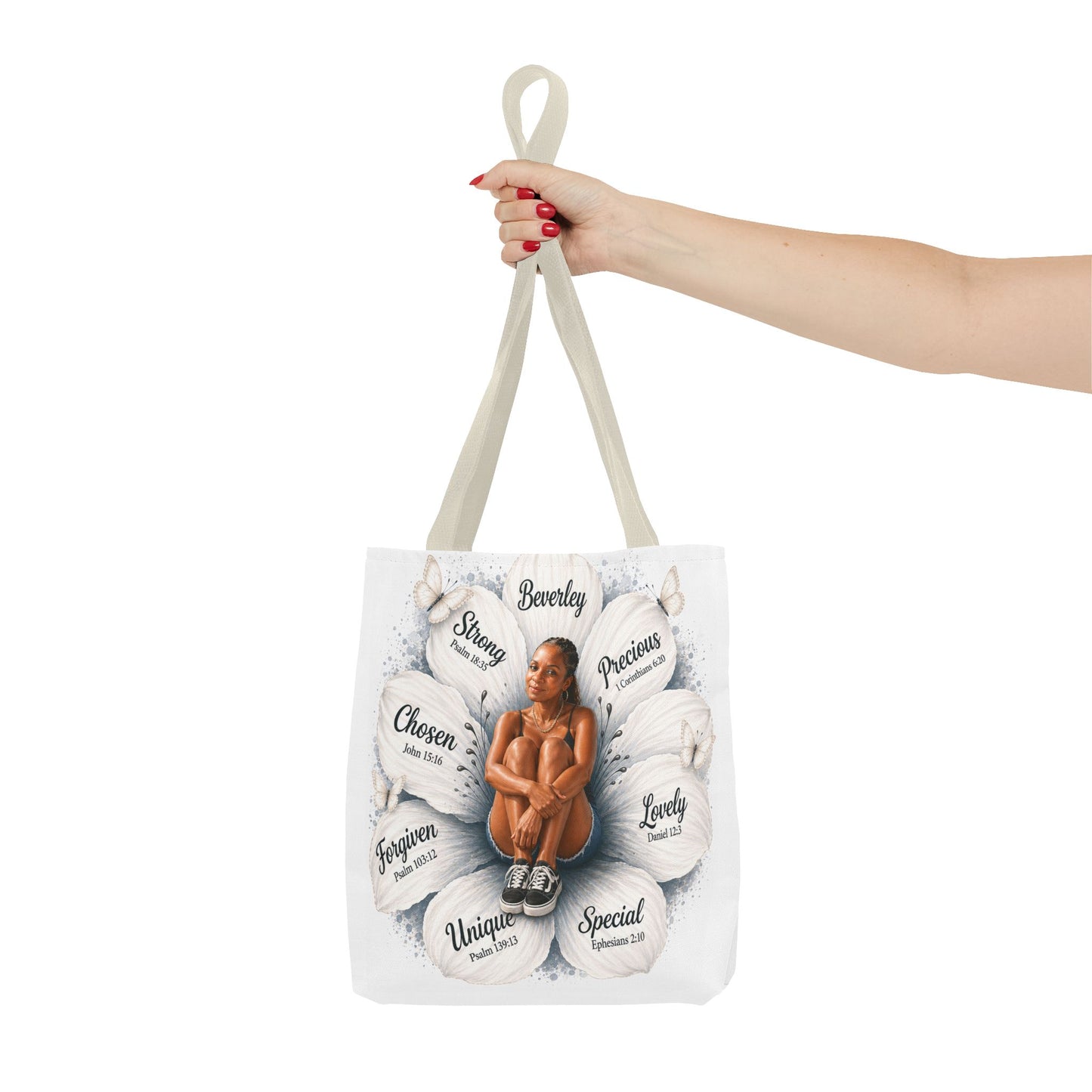 Affirmation Floral Tote Bag — 'Your likeness and name Chosen, inspirational affirmations