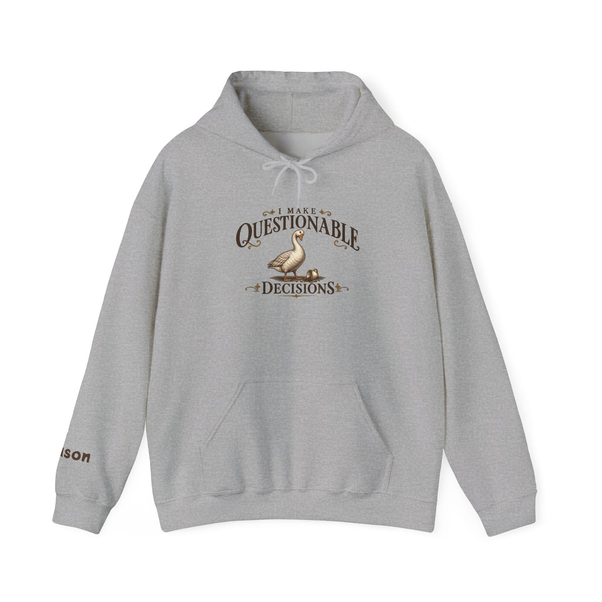 Copy of Personalized “Questionable Decisions” Hoodie With Custom Sleeve Name