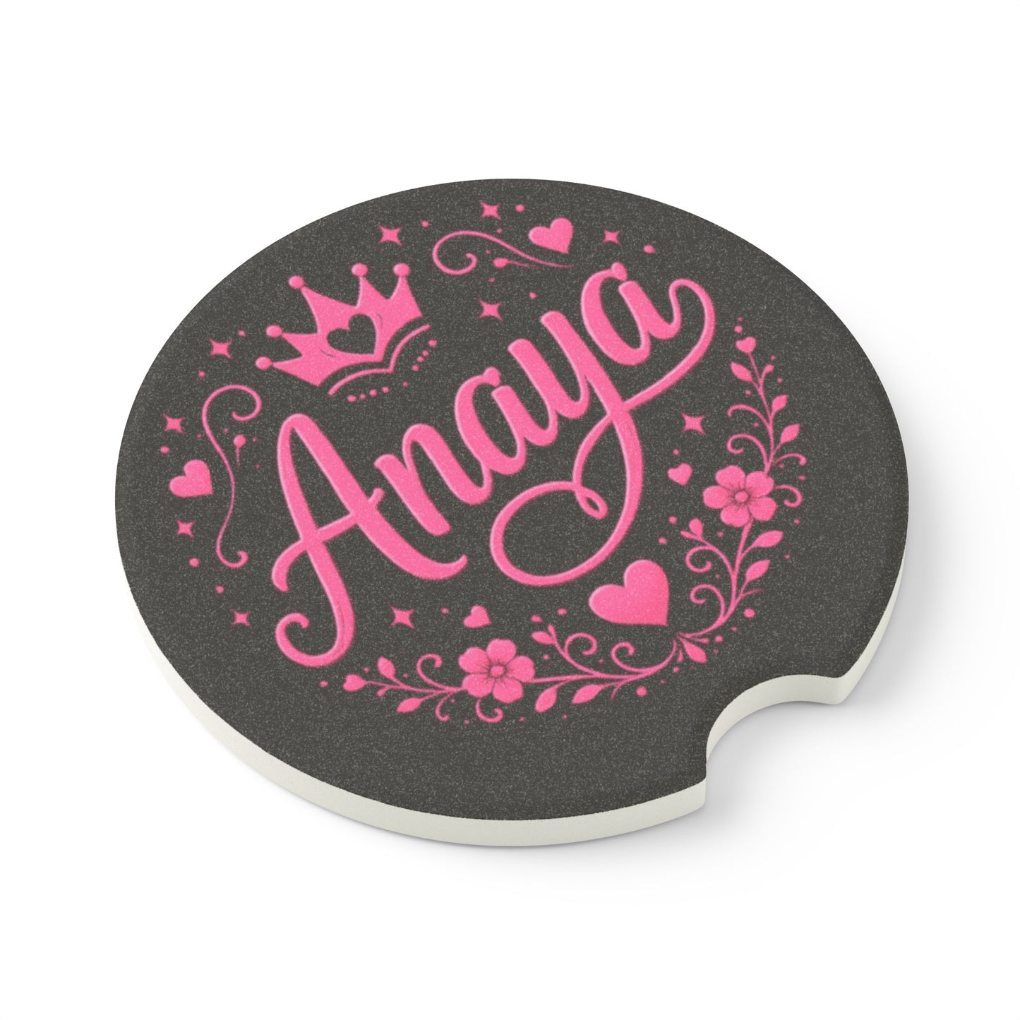 Personalized Soapstone Car Coaster — Pink Princess Name Monogram