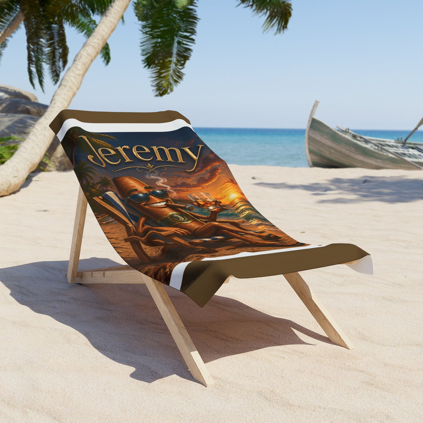 Personalized Cigar DrinkingTropical Beach Towel For HIM