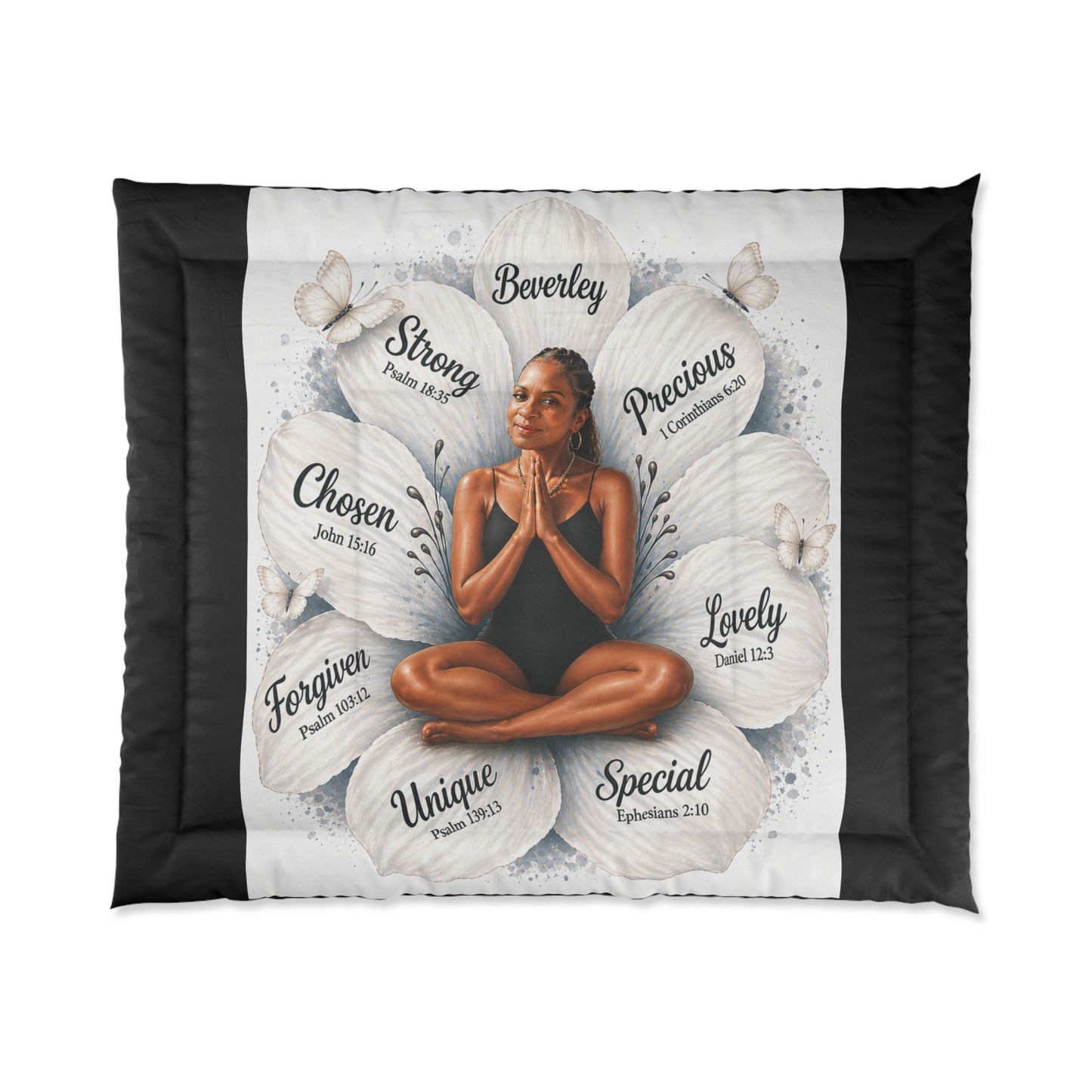 Inspirational Floral Faith Comforter — Personalized Name and likeness with Scripture Affirmations