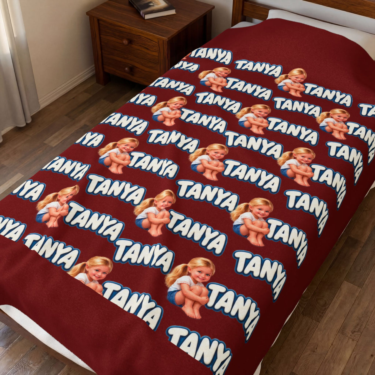 Personalized Velveteen Blanket – Retro Baby Pattern with name