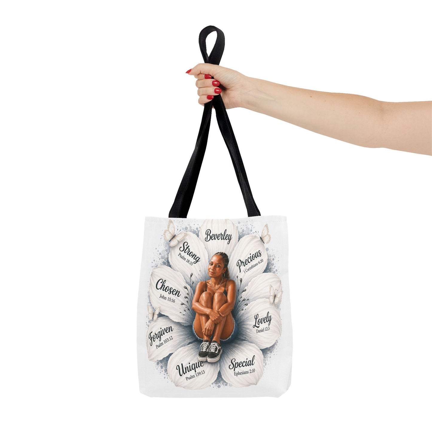 Affirmation Floral Tote Bag — 'Your likeness and name Chosen, inspirational affirmations