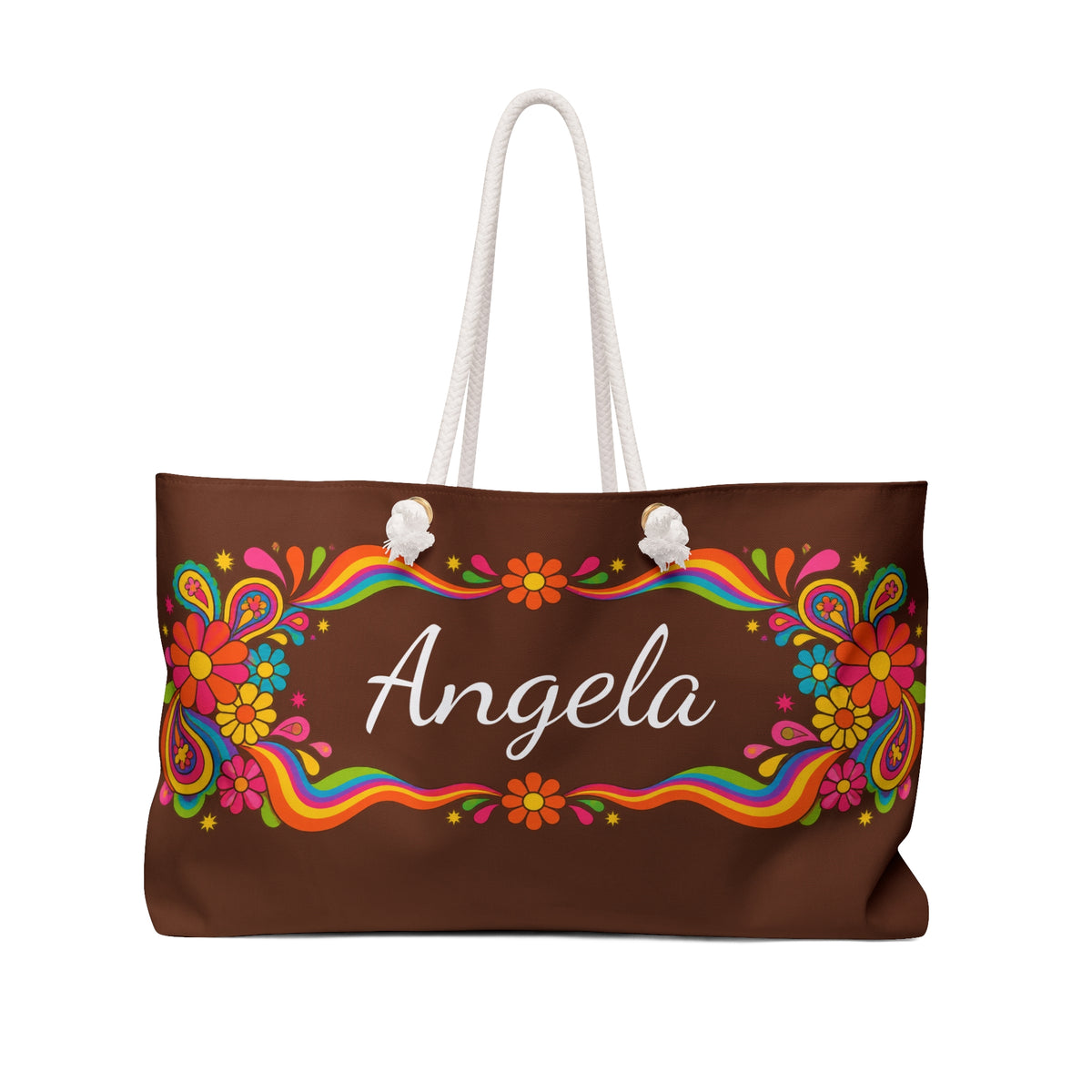 Copy of Personalized Floral Weekender Bag — Colorful Retro Flower Tote with Name (e.g., Angela)