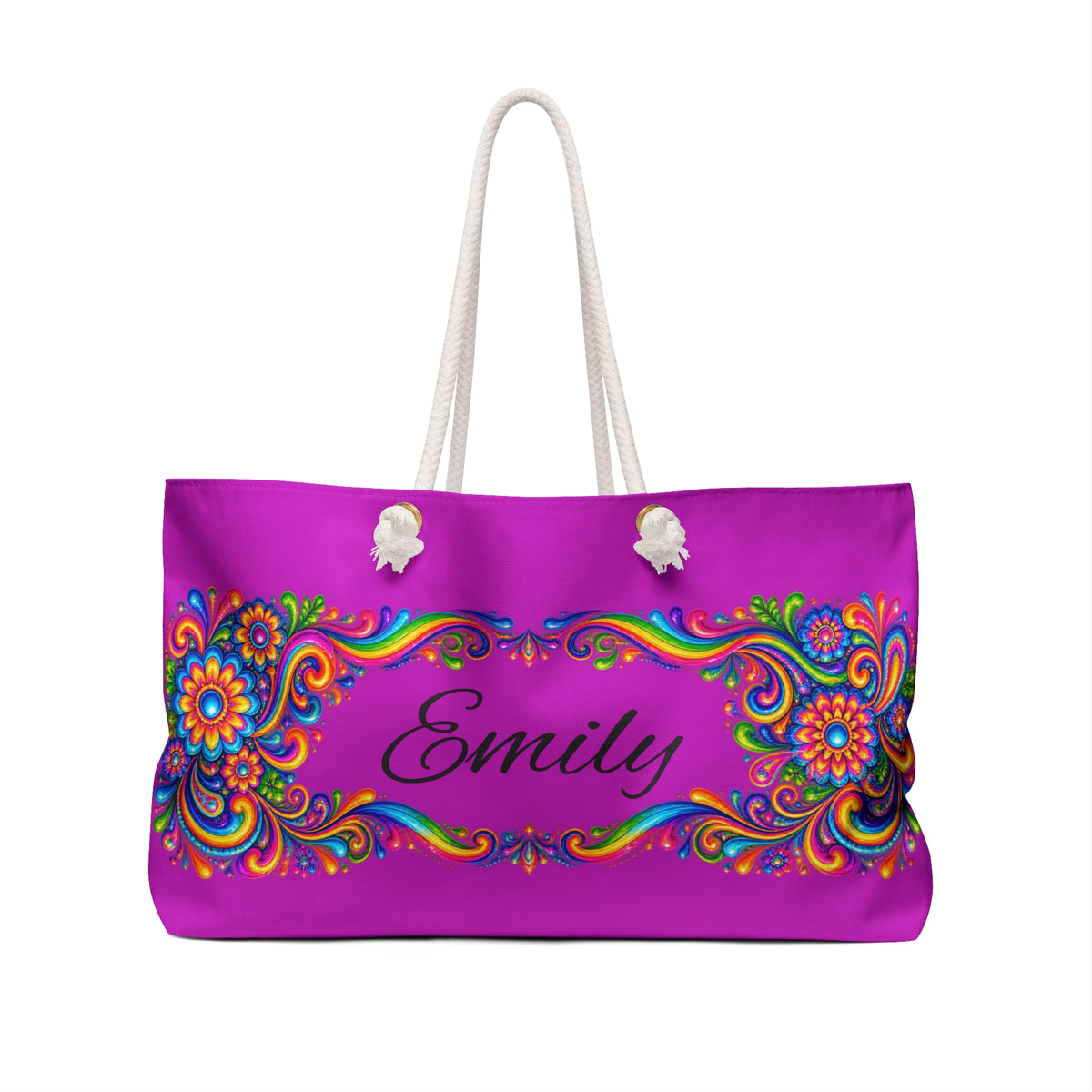 Personalized Floral Weekender Bag – Colorful Boho Tote with Name (Emily)