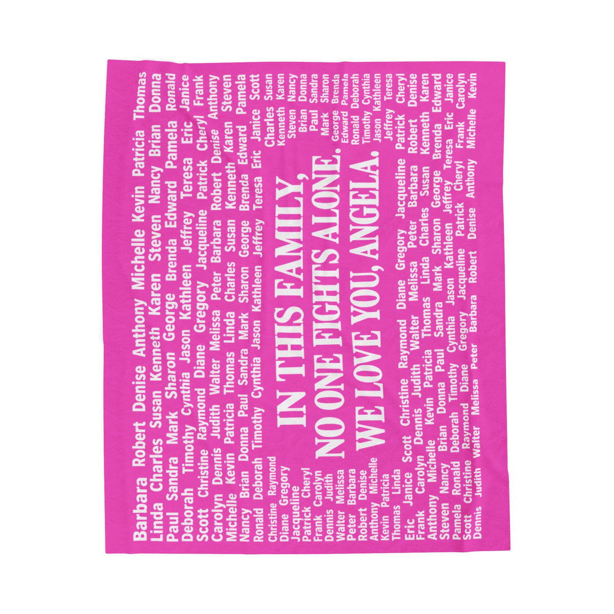 Copy of Copy of Velveteen Plush Blanket — Memorial Family Names Throw (“In This Family No One Fights Alone, We Love You, Angel”)