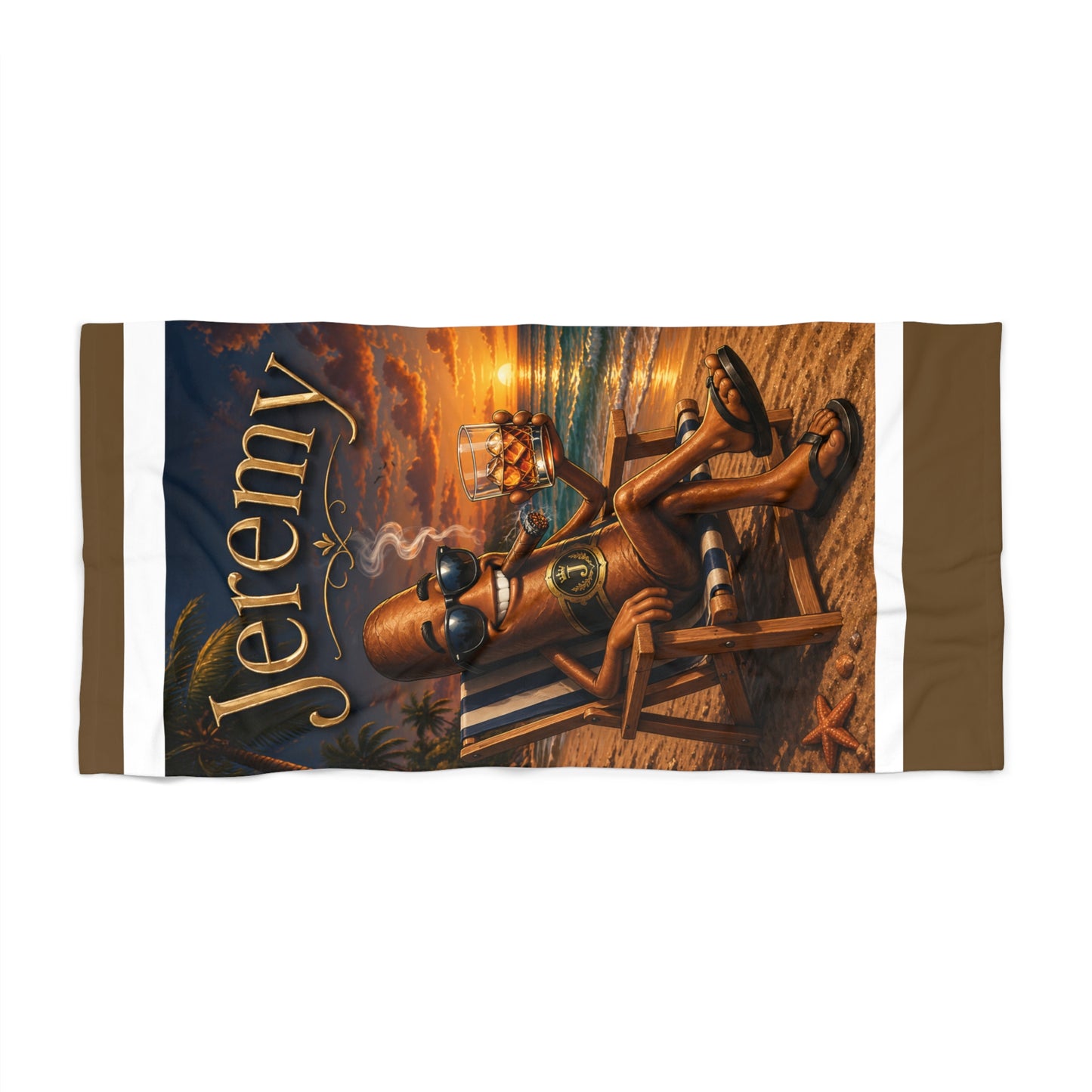 Personalized Cigar DrinkingTropical Beach Towel For HIM
