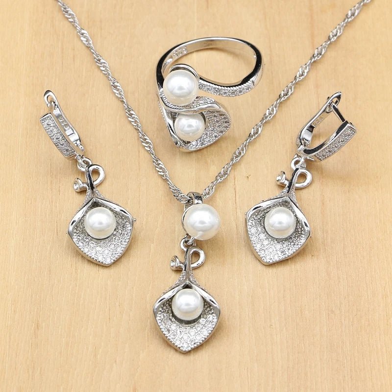 925 Silver Jewelry Sets White Pearl Zircon Necklace Set - Buy One Get One free 🔥 - BeeBeeBuys
