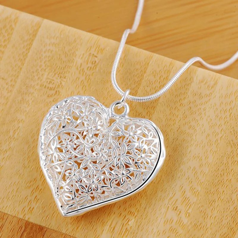 925 Sterling Silver 18 - 30 Inch Carved Heart Pendant Snake Chain - Buy One Get One Free🔥 - BeeBeeBuys