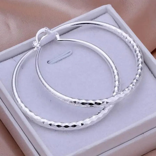 925 Sterling Silver big Earring women lady 5cm circle top Jewelry - BeeBeeBuys