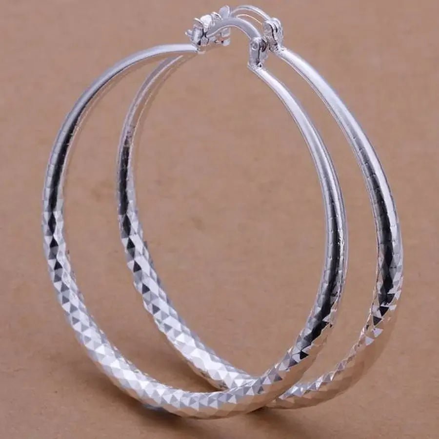 925 Sterling Silver big Earring women lady 5cm circle top Jewelry - BeeBeeBuys