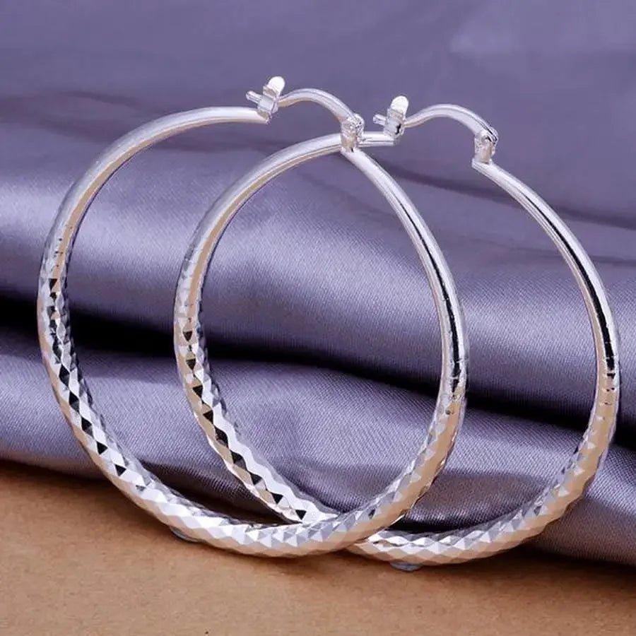 925 Sterling Silver big Earring women lady 5cm circle top Jewelry - BeeBeeBuys