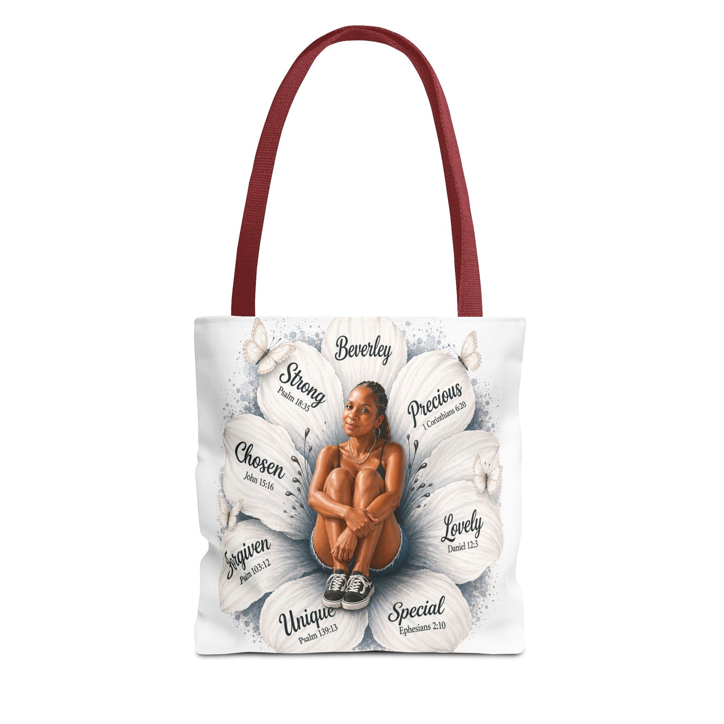 Affirmation Floral Tote Bag — 'Your likeness and name Chosen, inspirational affirmations