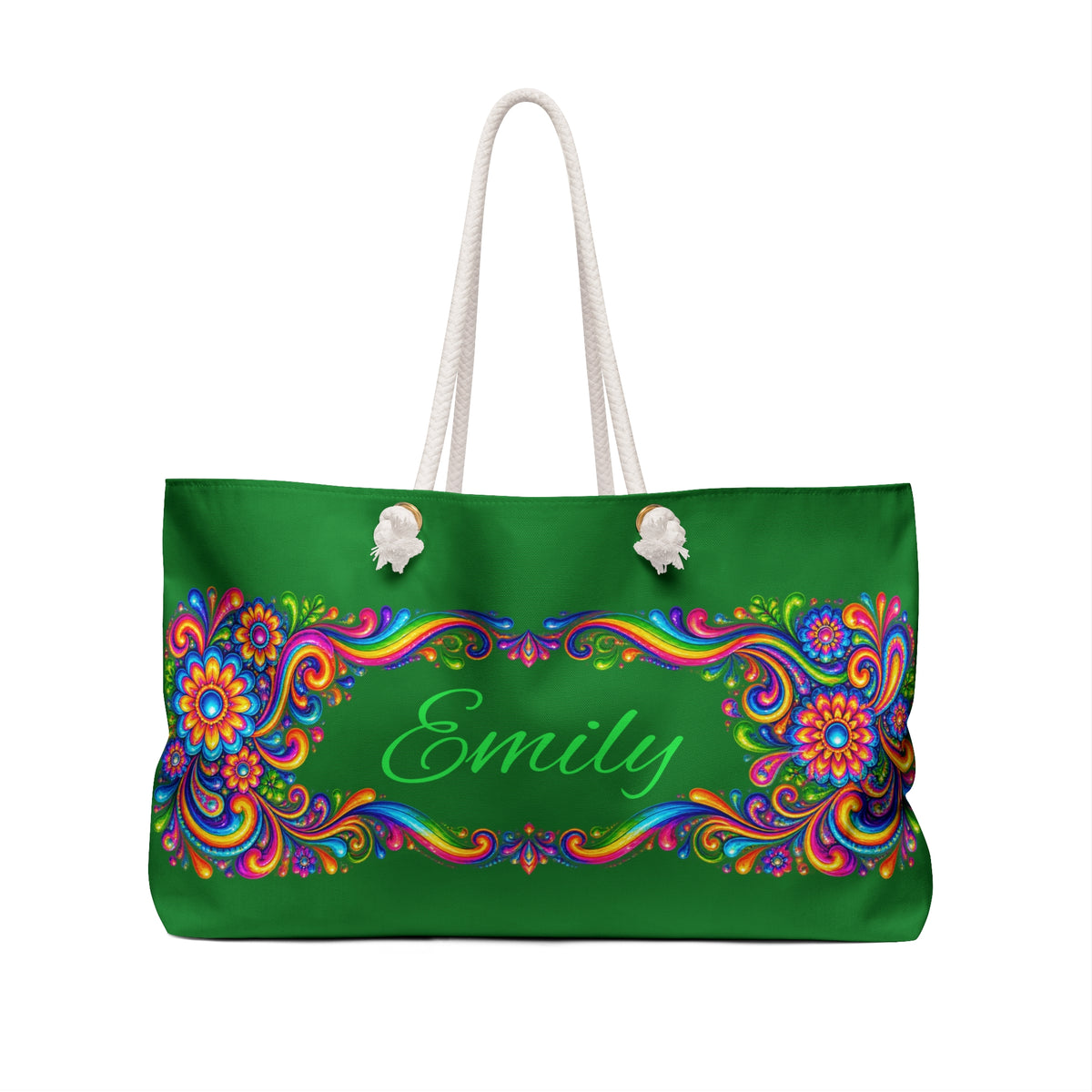 Copy of Personalized Floral Weekender Bag – Colorful Boho Tote with Name (Emily)