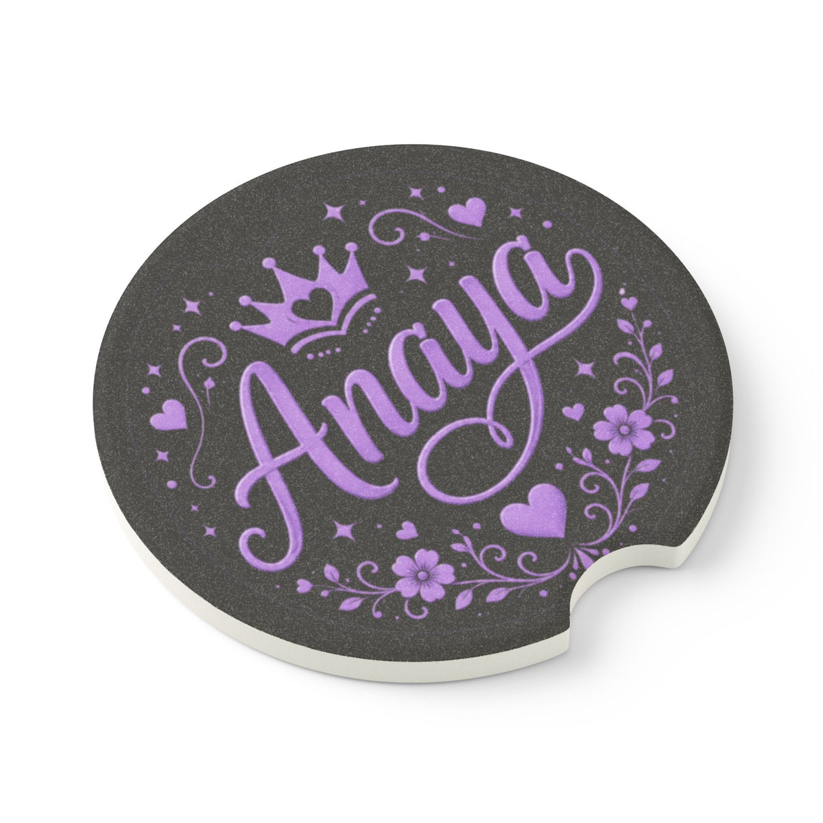 Personalized Soapstone Car Coaster — Purple Princess Name Monogram