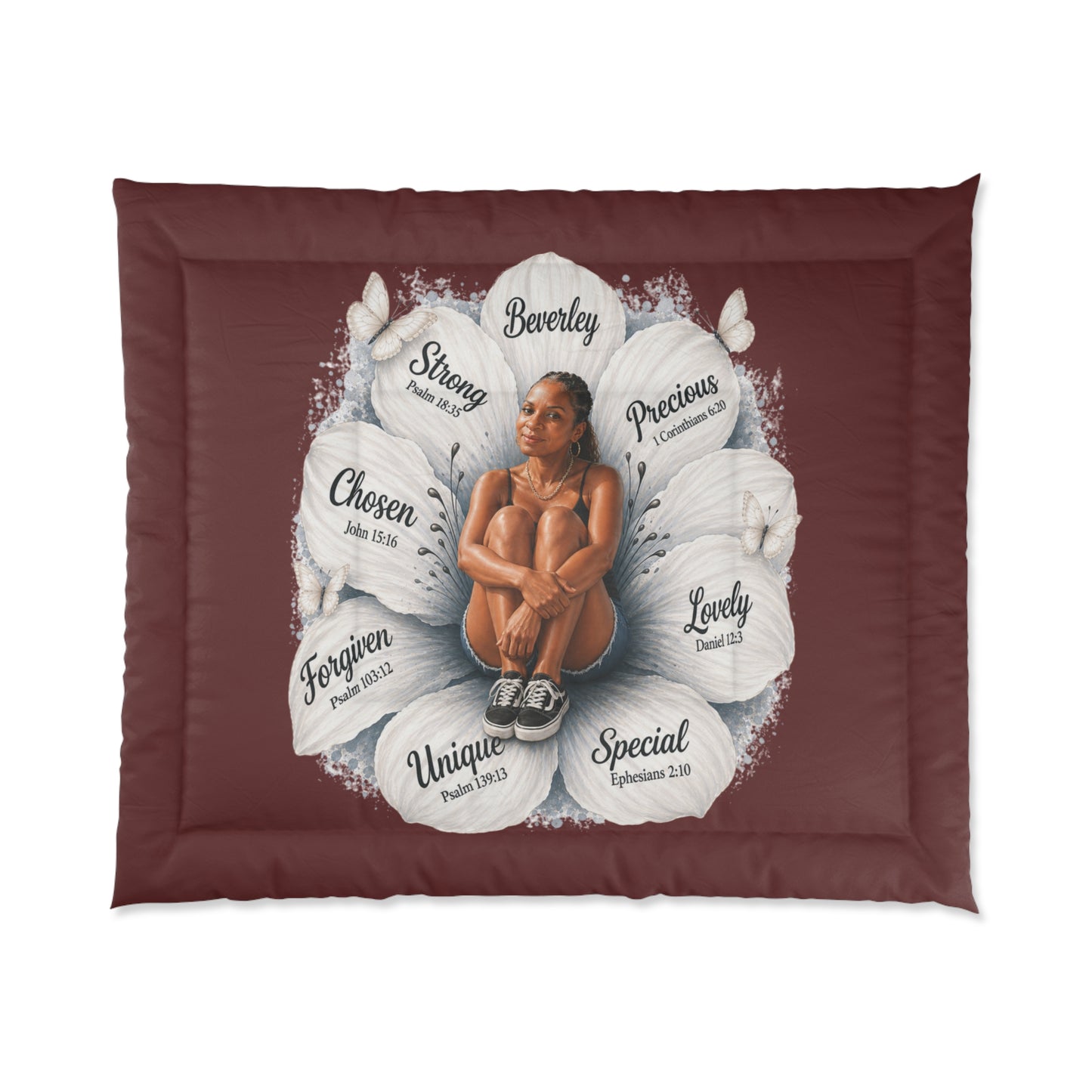Inspirational Floral Faith Comforter — Personalized Name and likeness with Scripture Affirmations