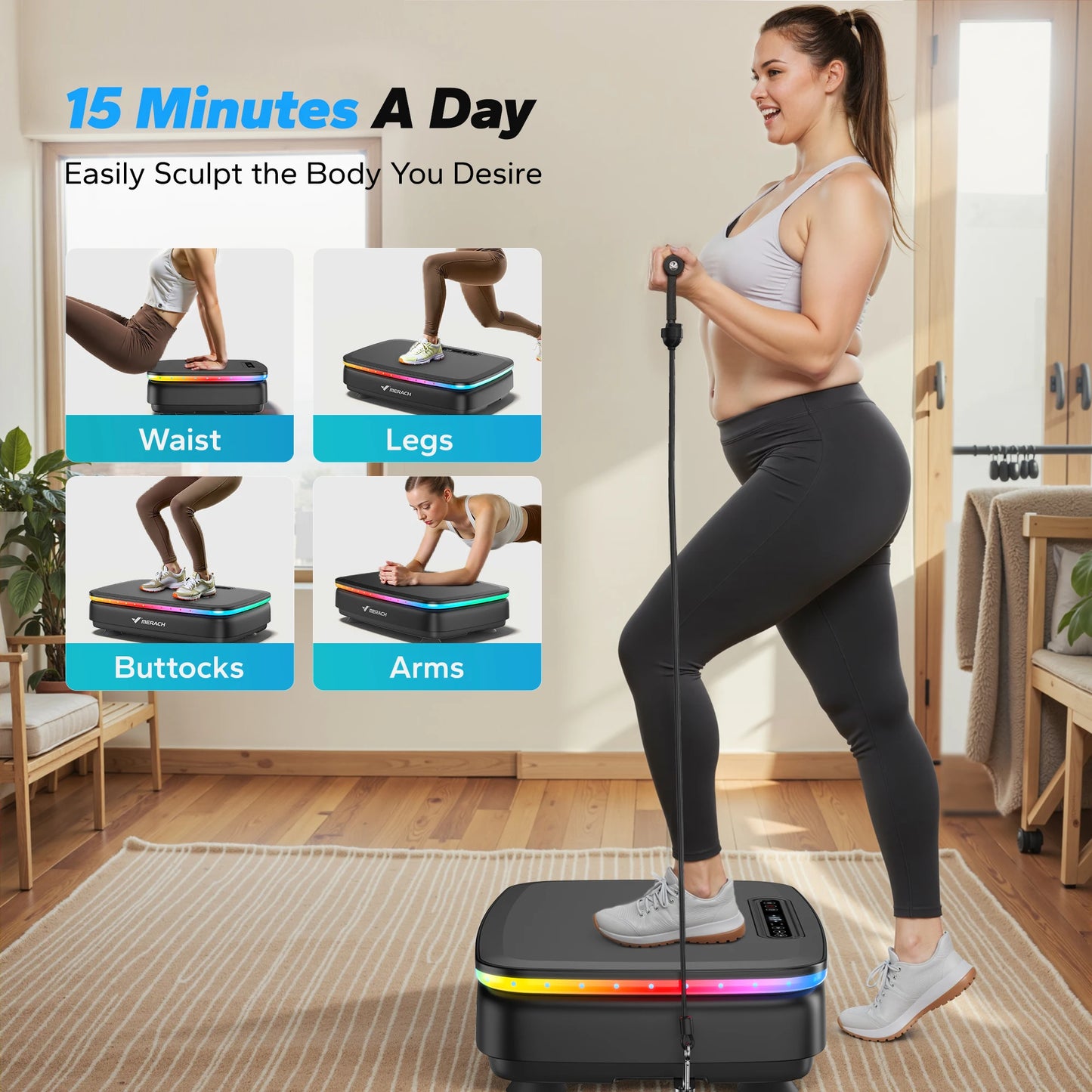 MERACH Vibration Plate Exercise Machine with Light, Bluetooth & Remote Control