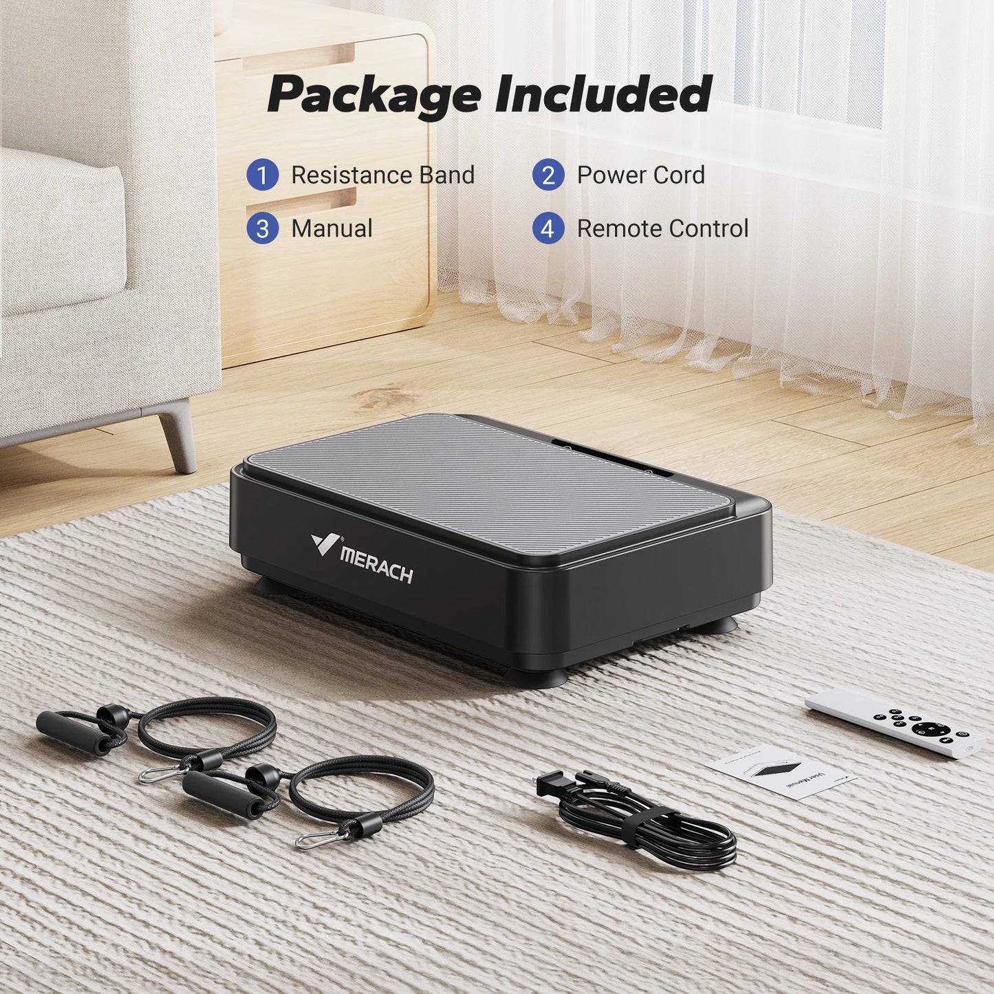 MERACH Vibration Plate Machine with LED Display & Resistance Bands