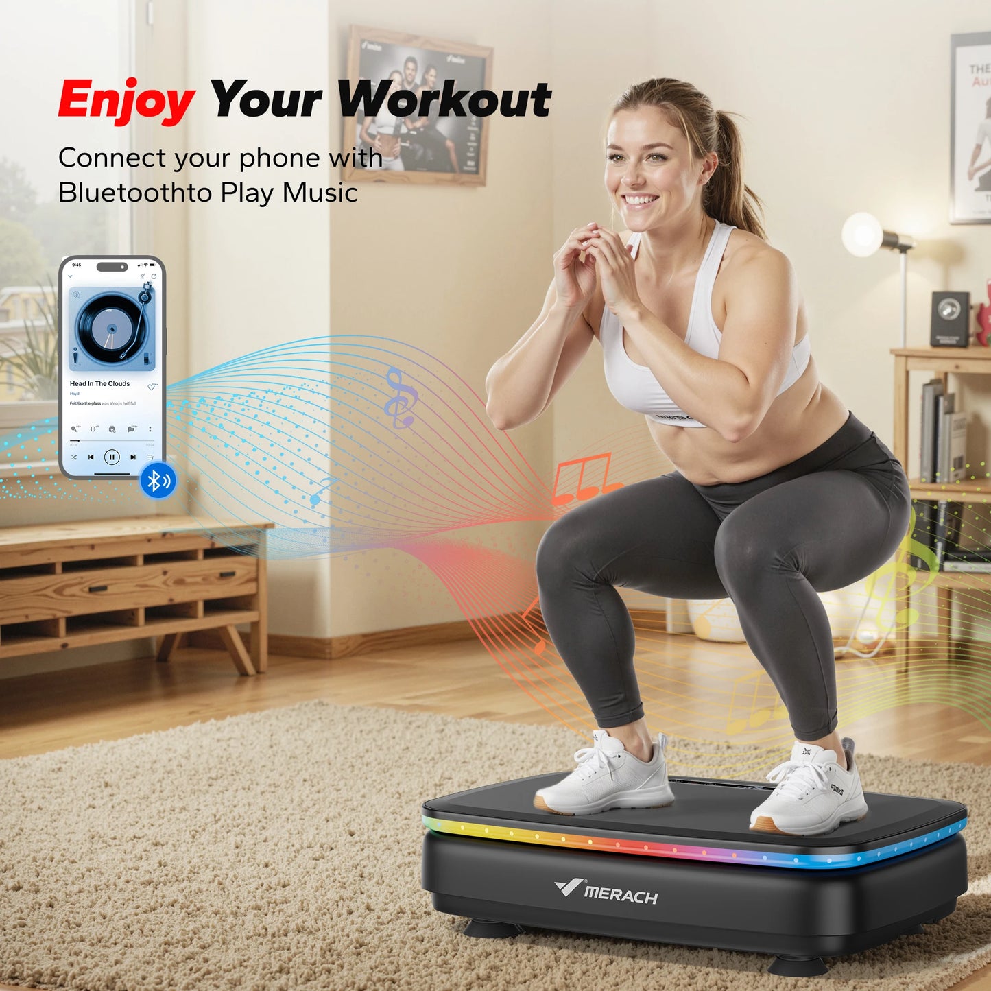 MERACH Vibration Plate Exercise Machine with Light, Bluetooth & Remote Control