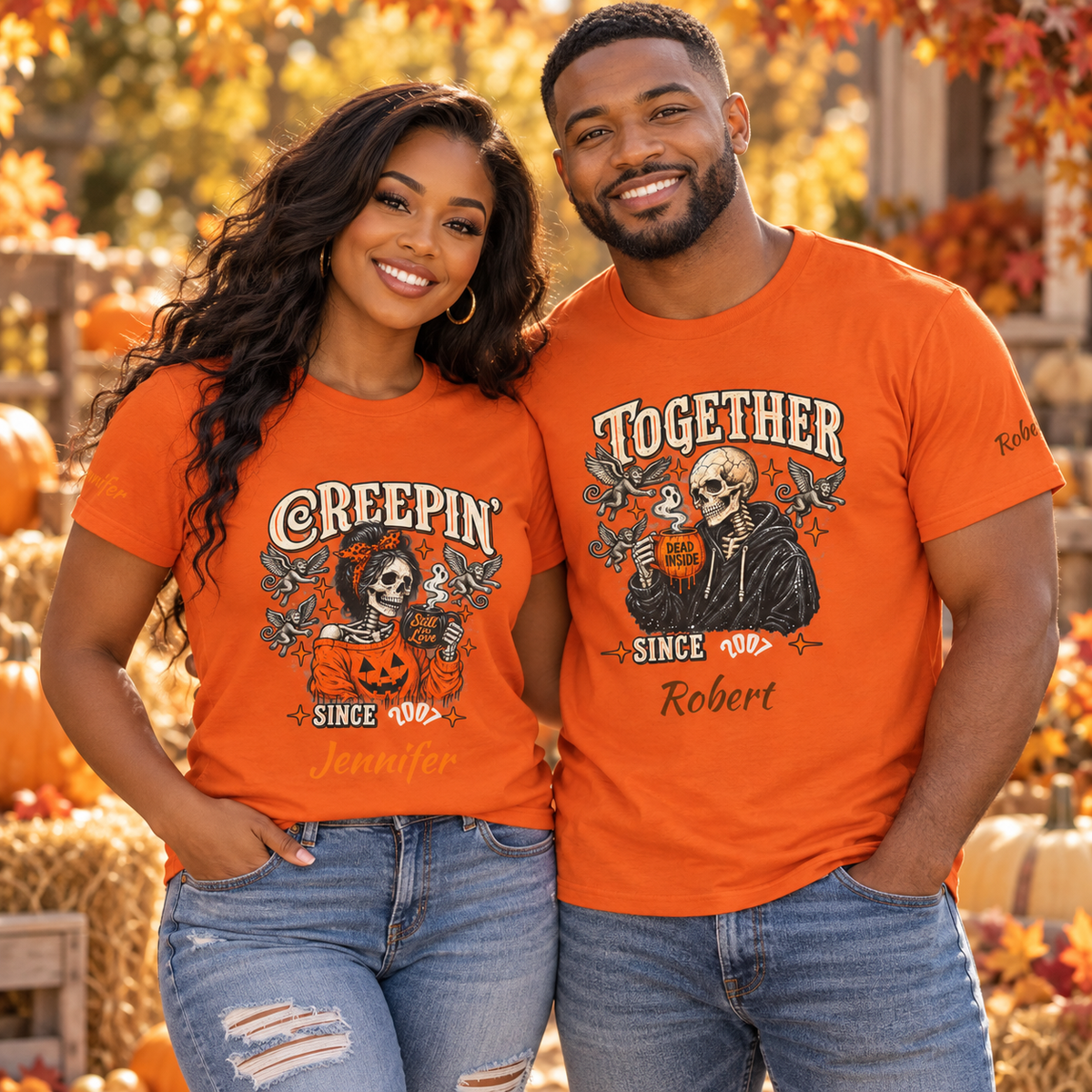 Personalized Creepin Together Skeleton Halloween T-Shirts
