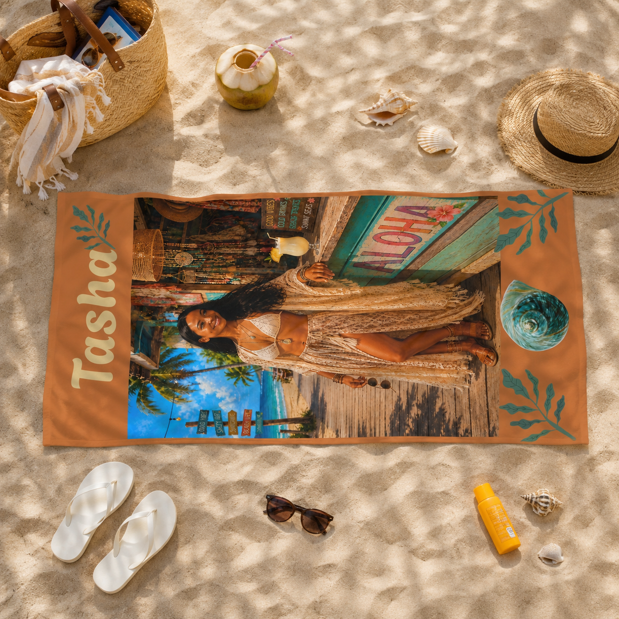 Personalized Aloha Beach Towel — Beach Boardwalk Aloha