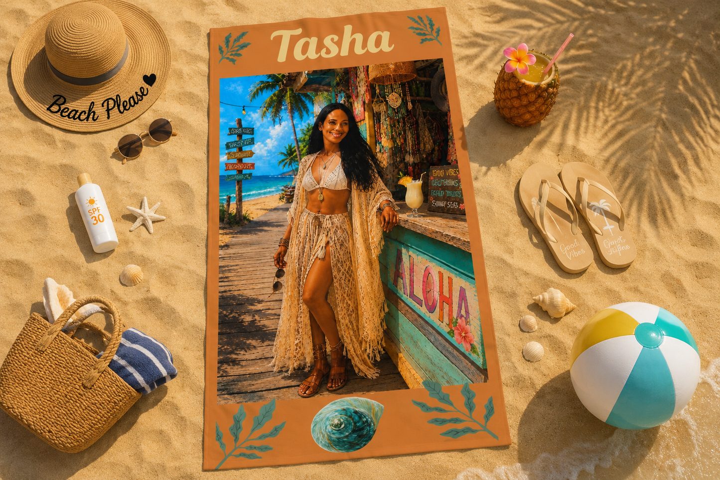 Personalized Aloha Beach Towel — Beach Boardwalk Aloha