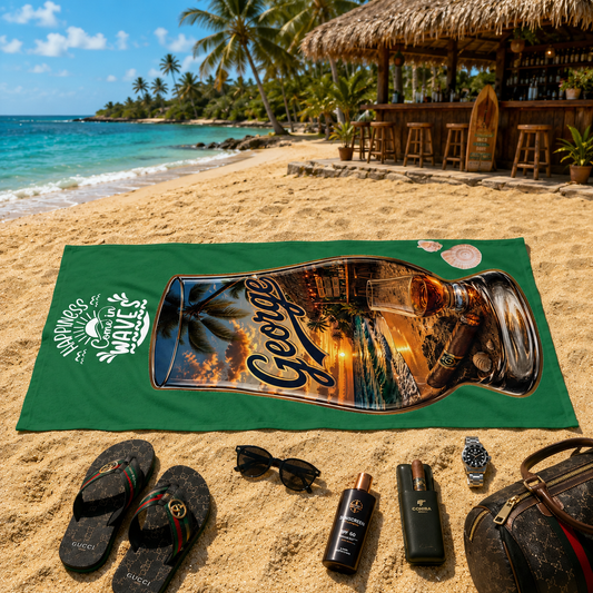 Personalized Beach Towel — Nautical Shell & Palm Design