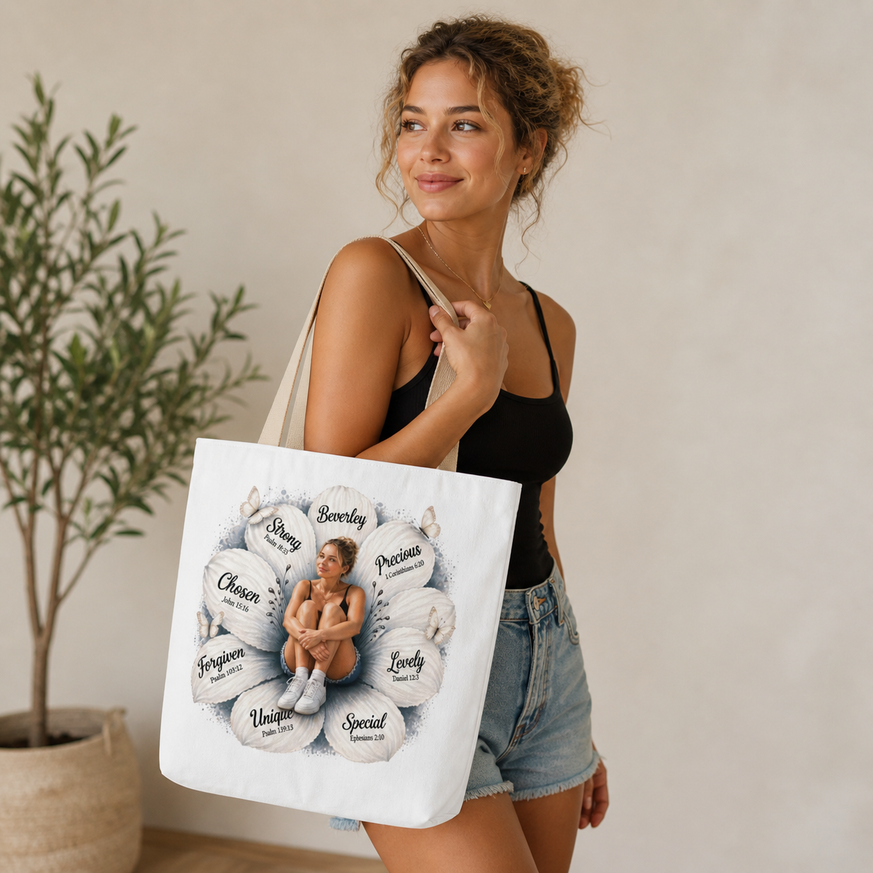 Personalized likeness & Name Tote — Inspirational Self-Love Design