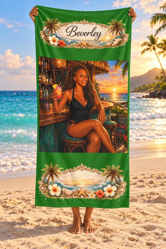 Sipping by the Beach - Personalized Beach Towel