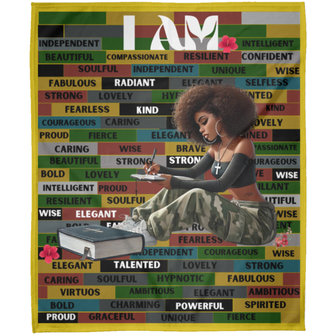 I AM Comfy Motivational Blanket, Soft Fleece Yoga Blanket