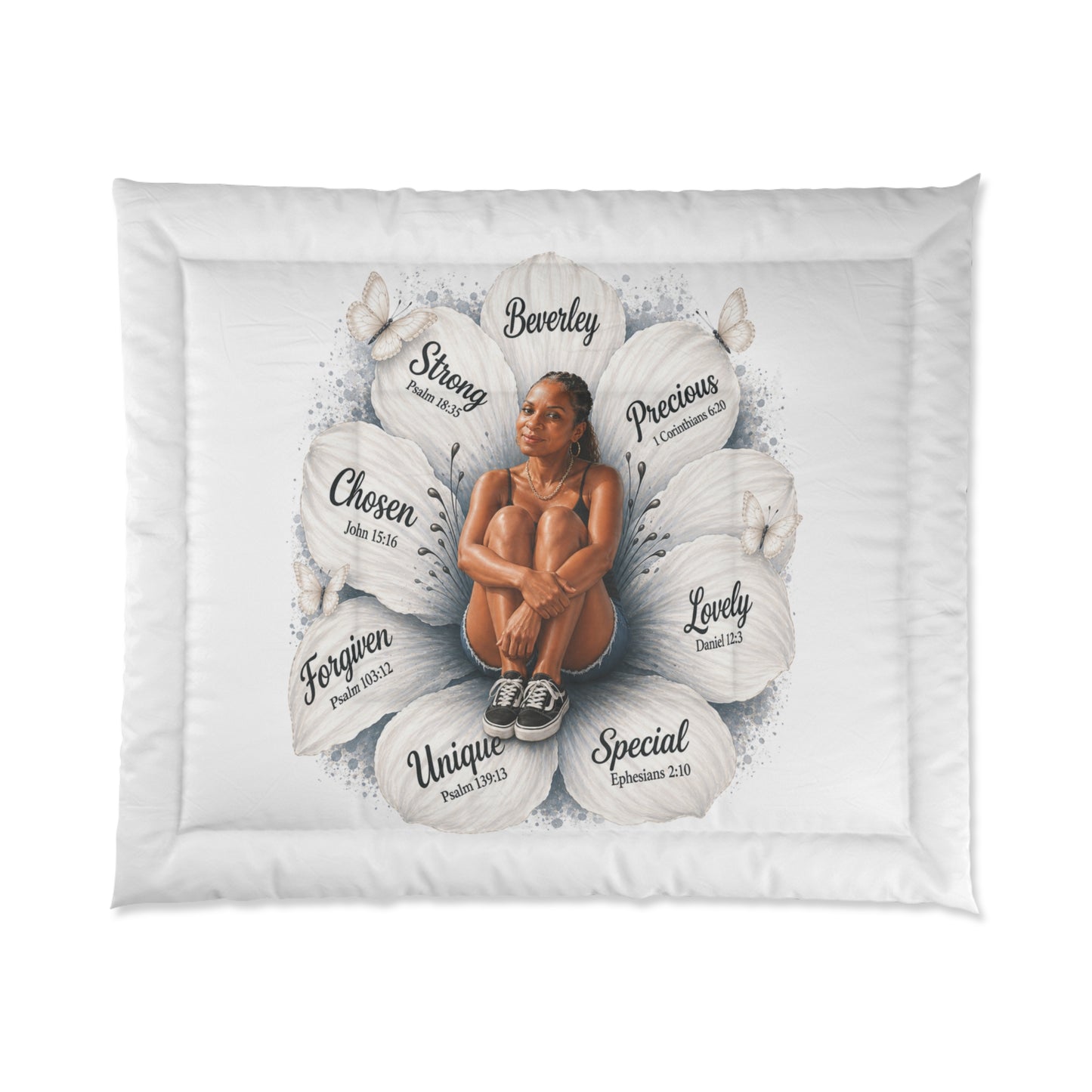 Inspirational Floral Faith Comforter — Personalized Name and likeness with Scripture Affirmations