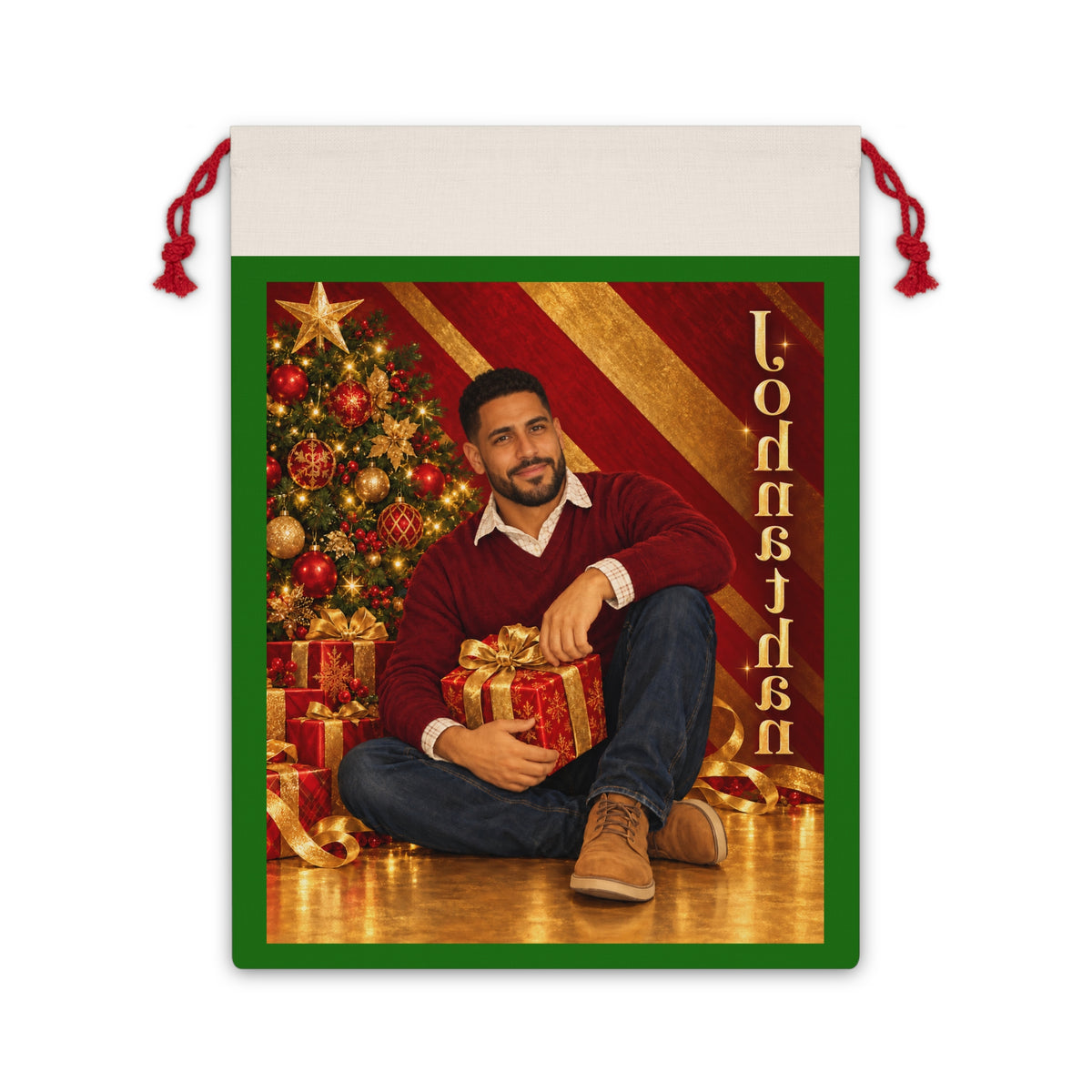 Personalized Christmas Gift Bag with Animated Likeness & Name – Custom Santa Sack for Family Holiday Gifts