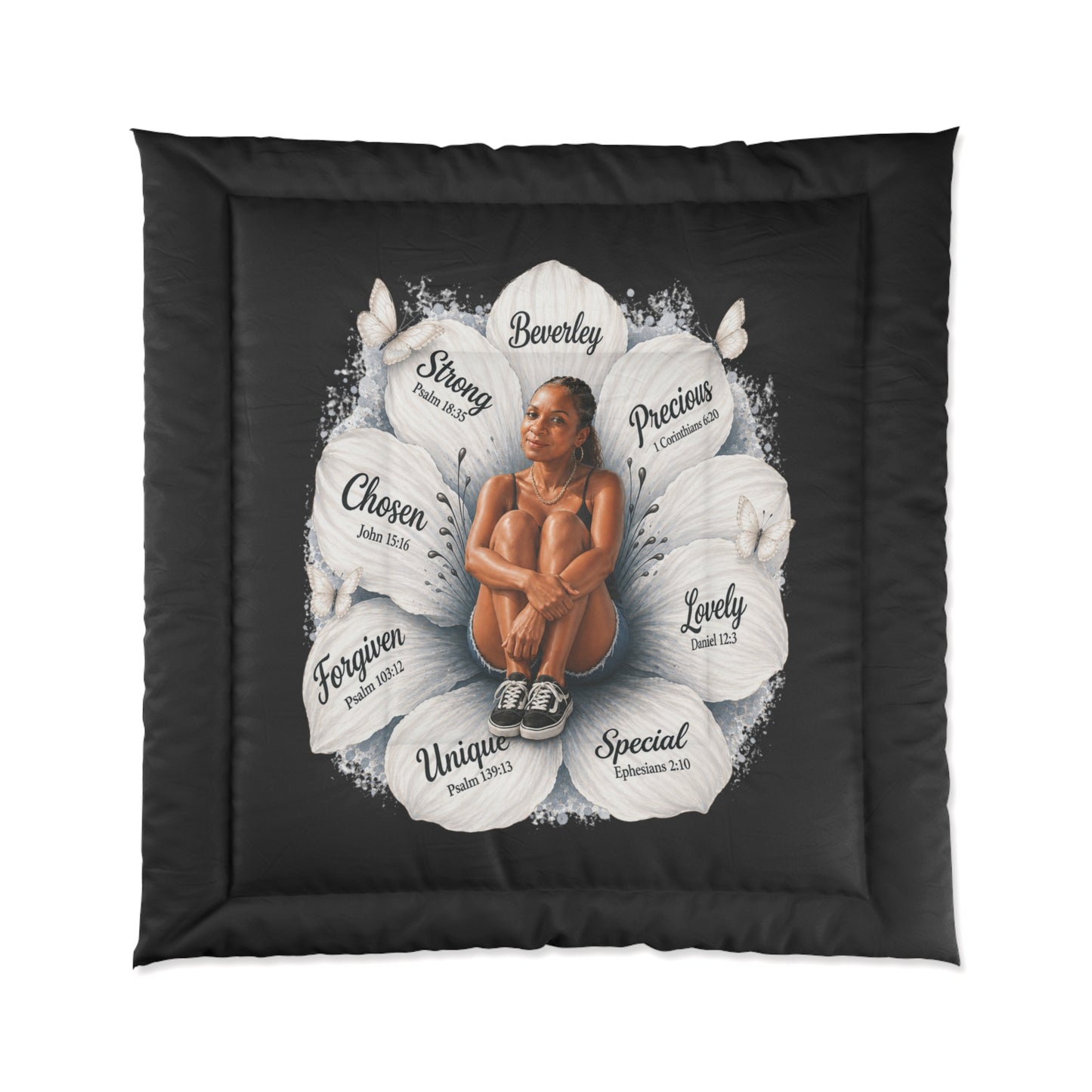 Inspirational Floral Faith Comforter — Personalized Name and likeness with Scripture Affirmations