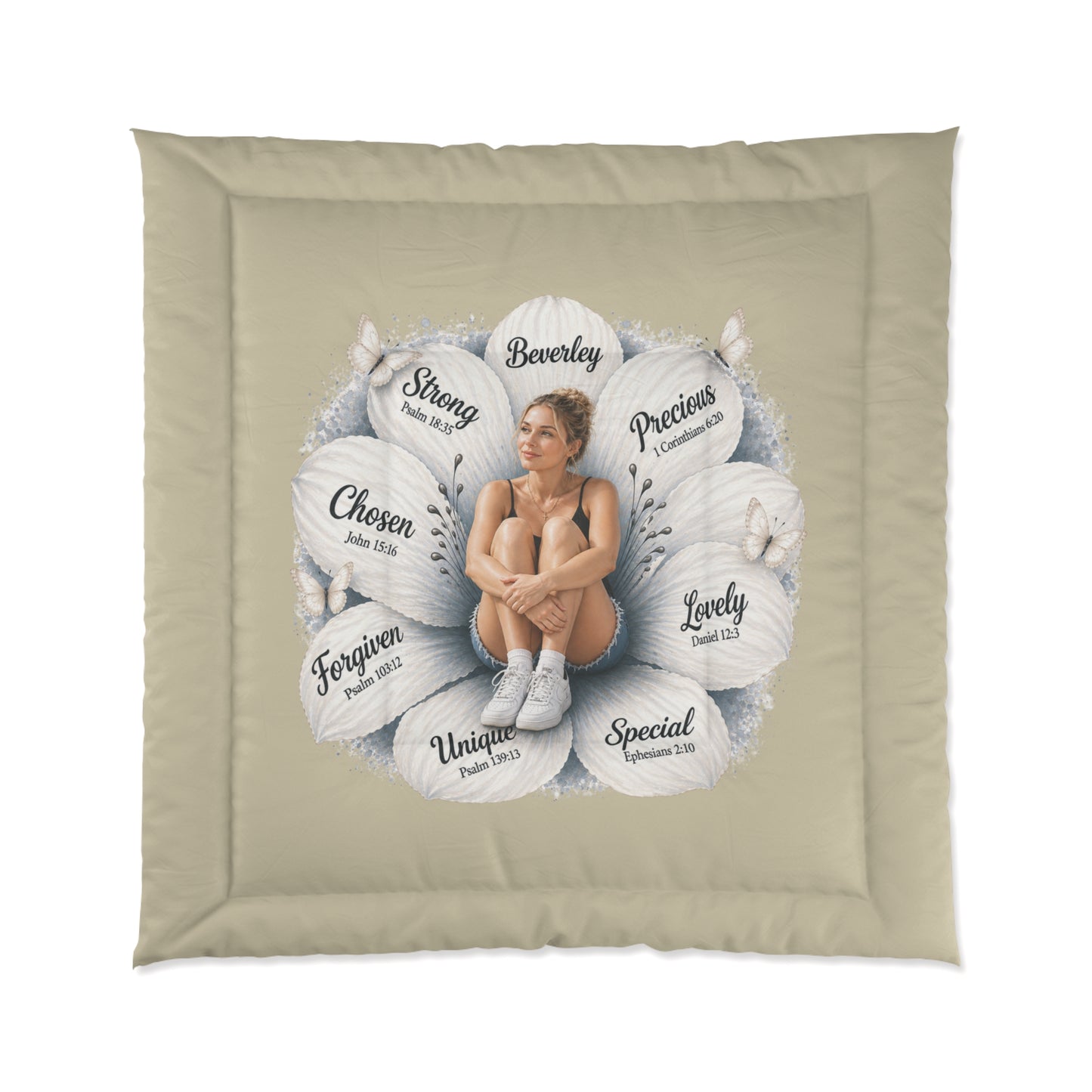 Inspirational Floral Faith Comforter — Personalized Name and likeness with Scripture Affirmations