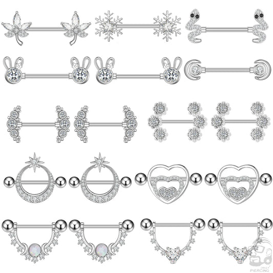 2PCS Snake Rabbit Heart Nipple Piercings