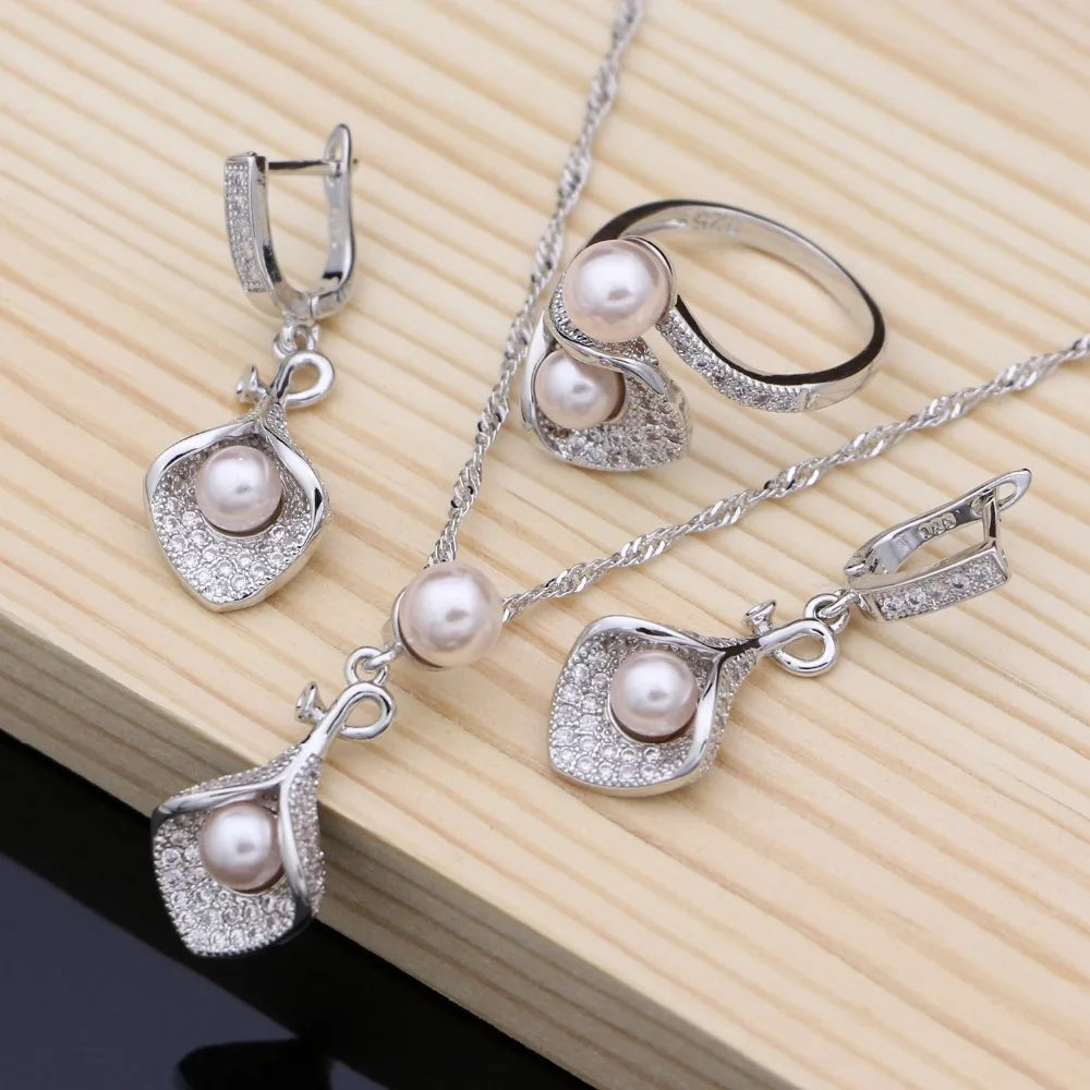 925 Silver Jewelry Sets White Pearl Zircon  Necklace Set - Buy One Get One free 🔥