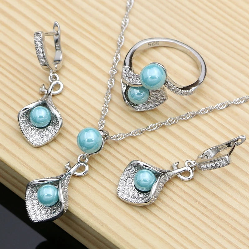 925 Silver Jewelry Sets White Pearl Zircon  Necklace Set - Buy One Get One free 🔥