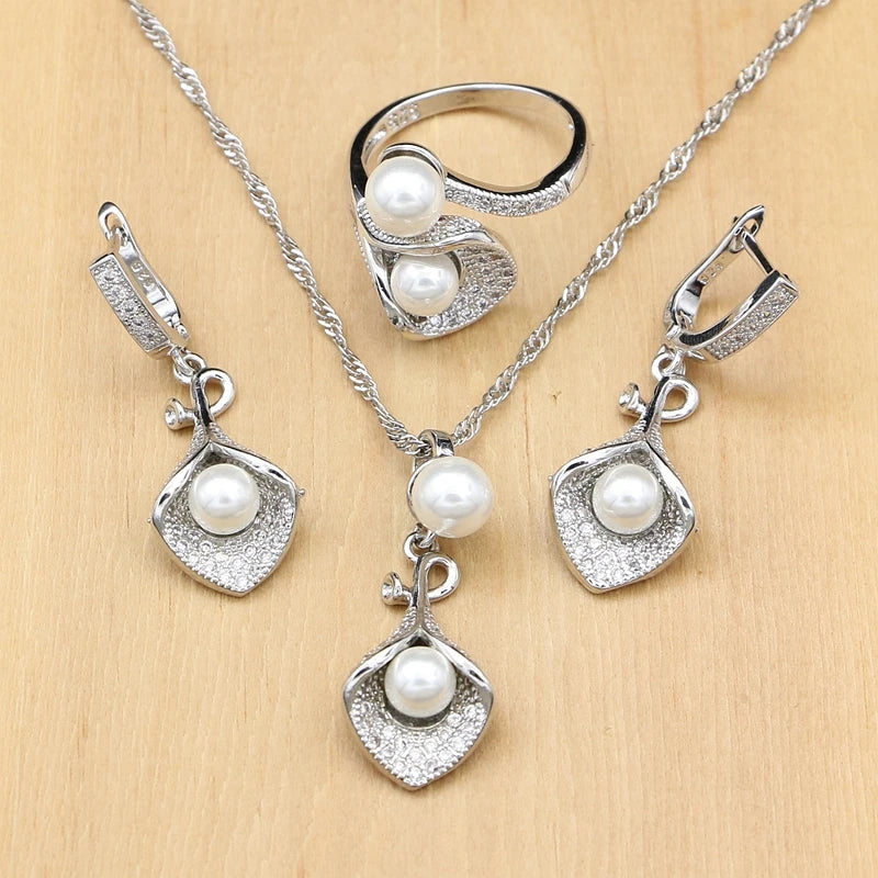 925 Silver Jewelry Sets White Pearl Zircon  Necklace Set - Buy One Get One free 🔥