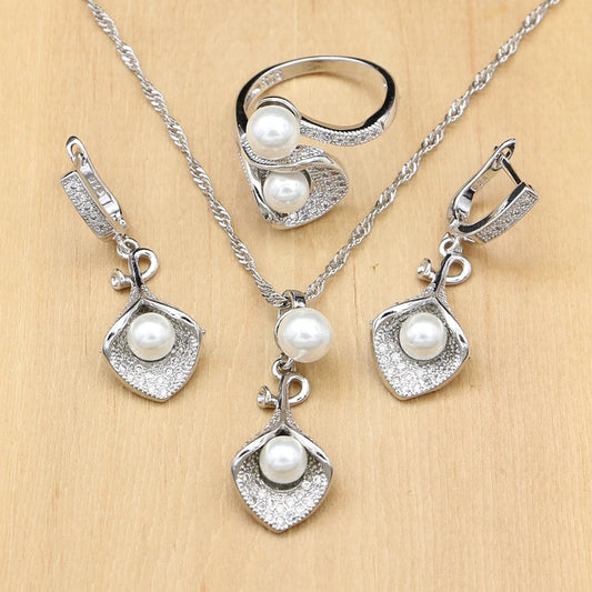925 Silver Jewelry Sets White Pearl Zircon  Necklace Set - Buy One Get One free 🔥