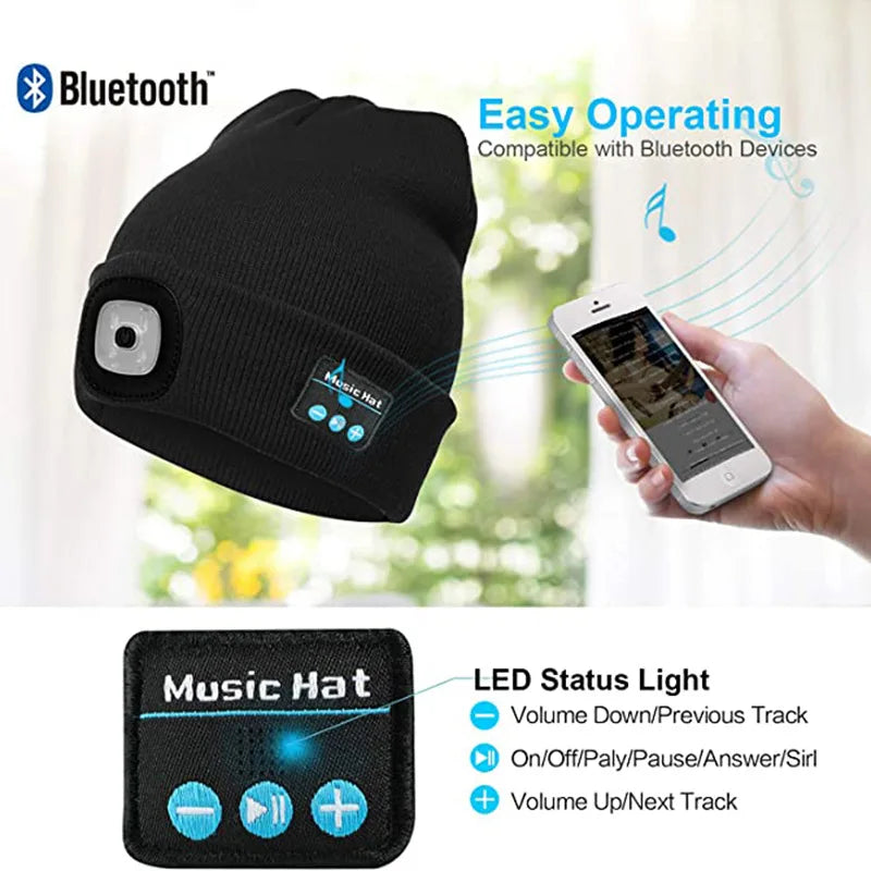 Rechargeable Bluetooth LED Beanie – Music & Hands-Free Calls - Buy One Get One Free 🔥