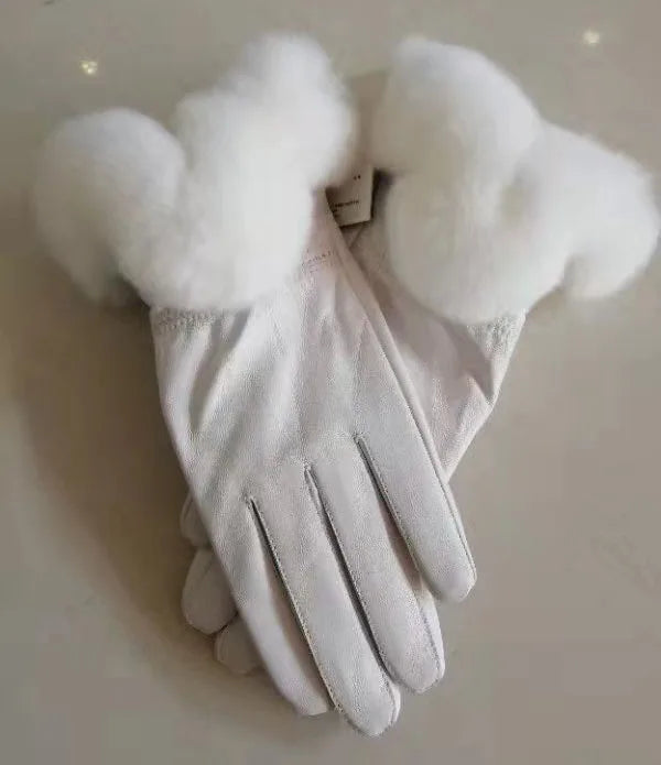 Genuine Sheepskin leather Glove With Rex Rabbit Fur - Free Shipping