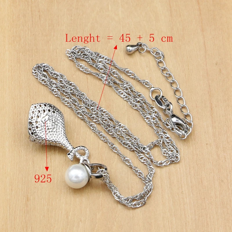 925 Silver Jewelry Sets White Pearl Zircon  Necklace Set - Buy One Get One free 🔥